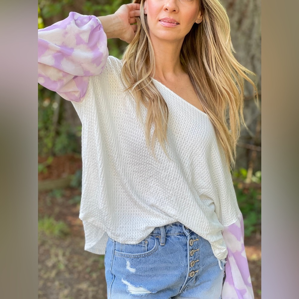 Waffle-knit blouse